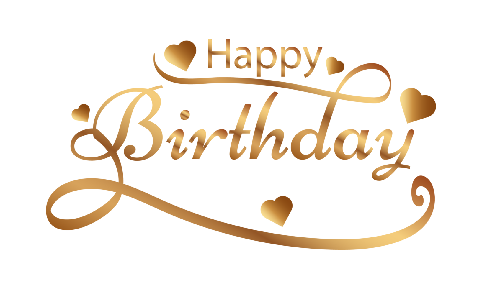 Happy birthday golden text with balloon heart confetti illustration png