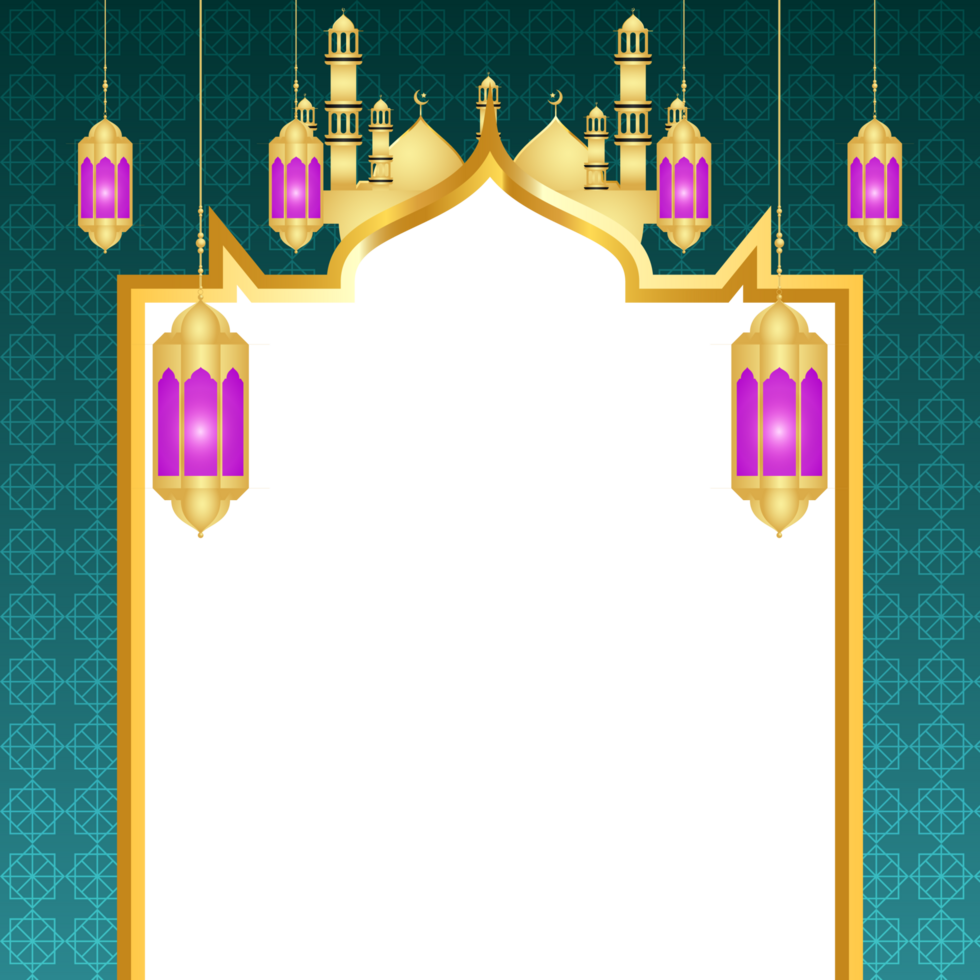 Golden islamic frame with lantern ramadan kareem arabic border flyer poster png