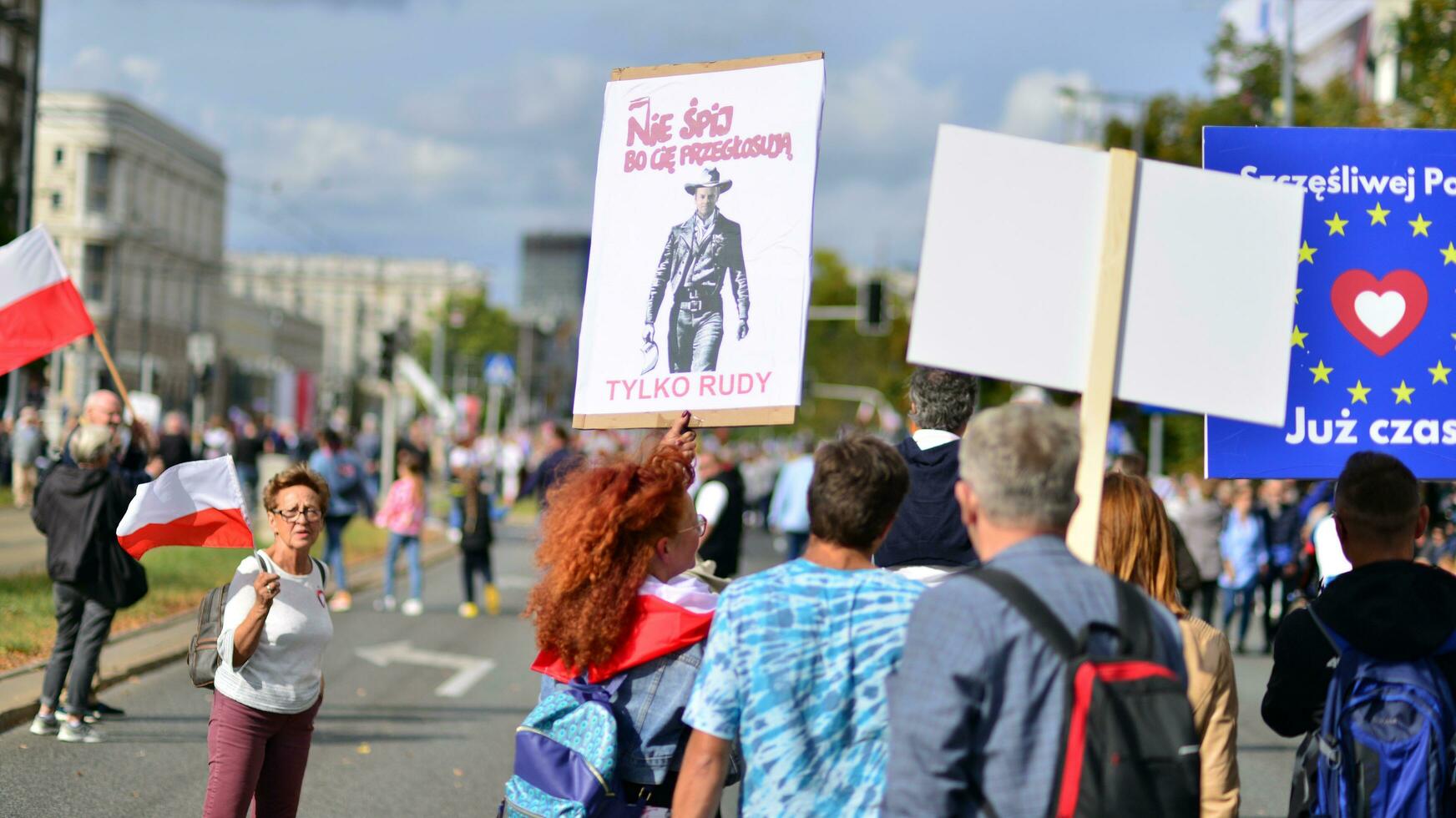 Warsaw, Poland. 1 October 2023. March of a Million Hearts. Hundreds of thousands march in  anti-government protest to show support for democracy. The spontaneous reaction of people. photo