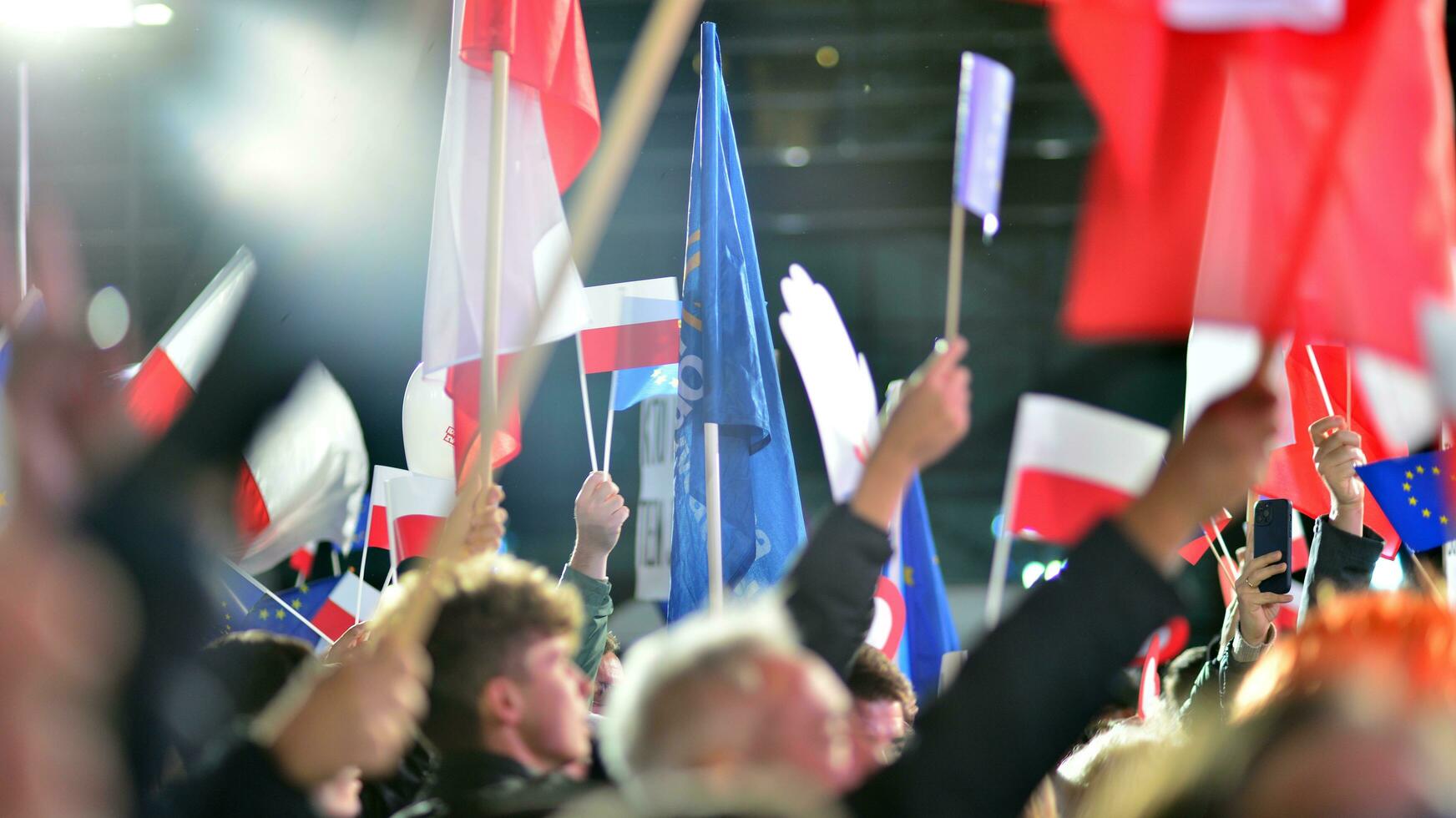 Warsaw, Poland. 9 October 2023. Supporters of Donald Tusk photo