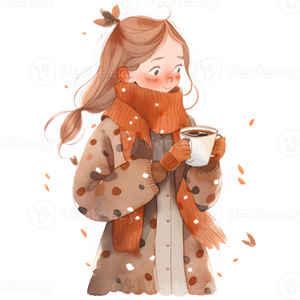 girl with hot cocoa autumn country lift AI Generative png