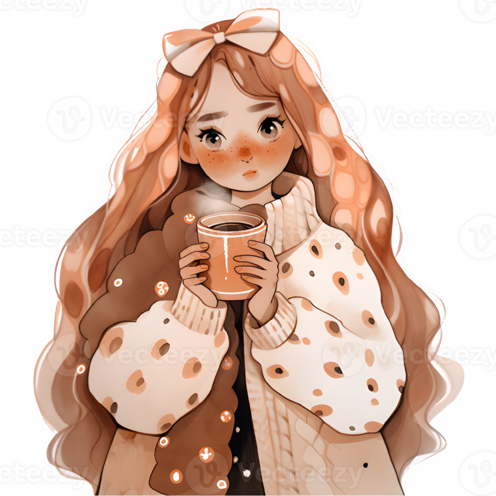 girl with hot cocoa autumn country lift AI Generative png