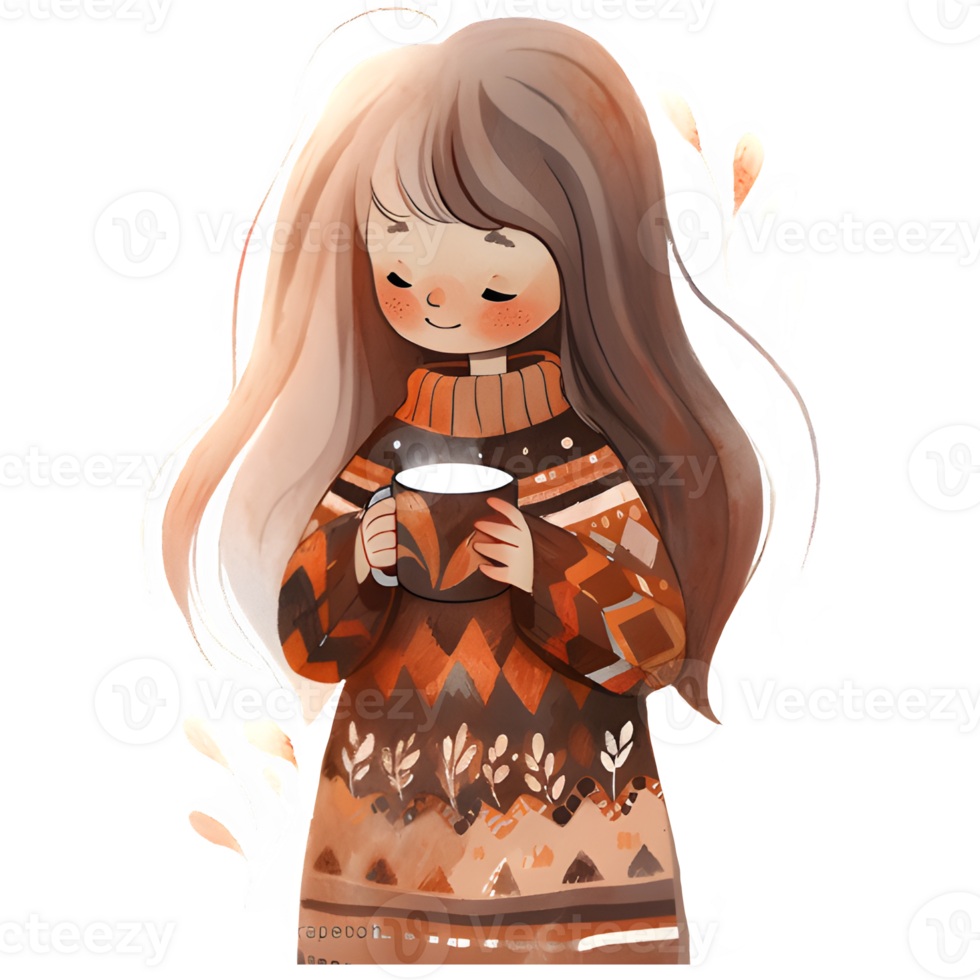 girl with hot cocoa autumn country lift AI Generative png