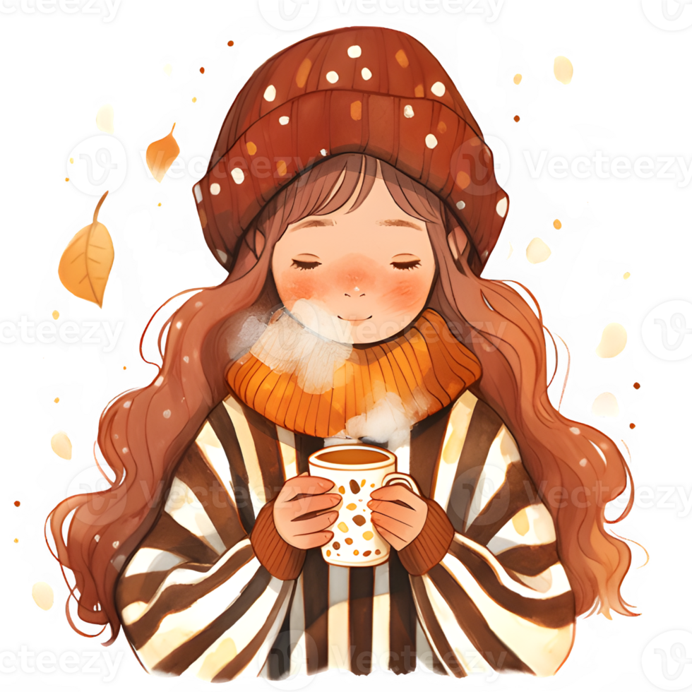 girl with hot cocoa autumn country lift AI Generative png