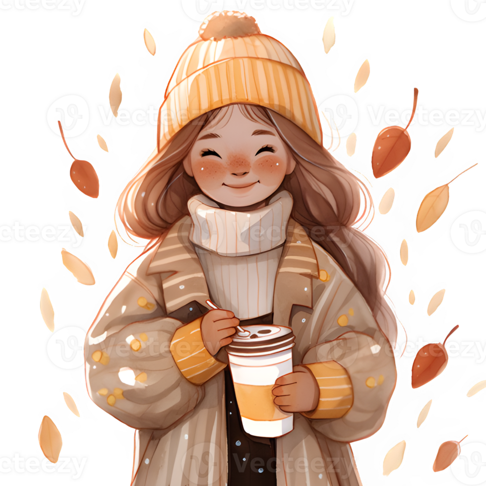 girl with hot cocoa autumn country lift AI Generative png