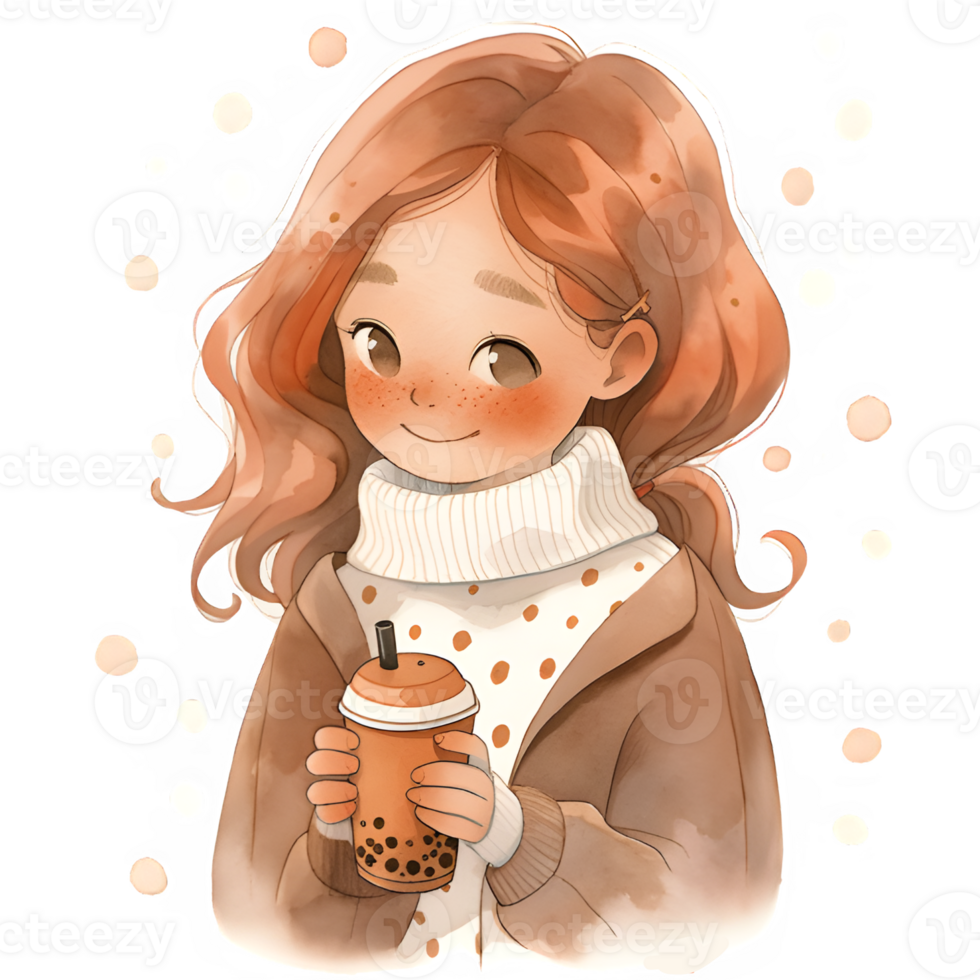 girl with hot cocoa autumn country lift AI Generative png