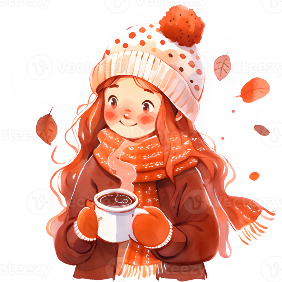 girl with hot cocoa autumn country lift AI Generative png