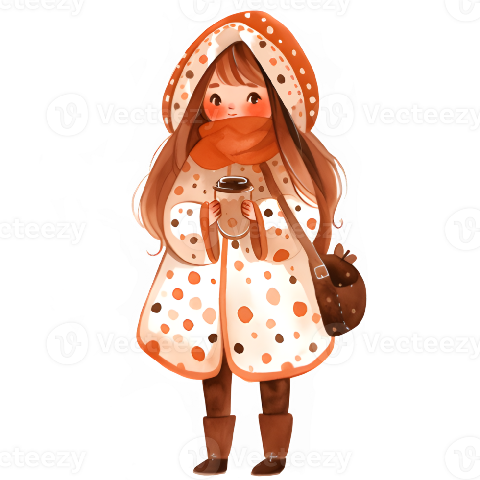 girl with hot cocoa autumn country lift AI Generative png
