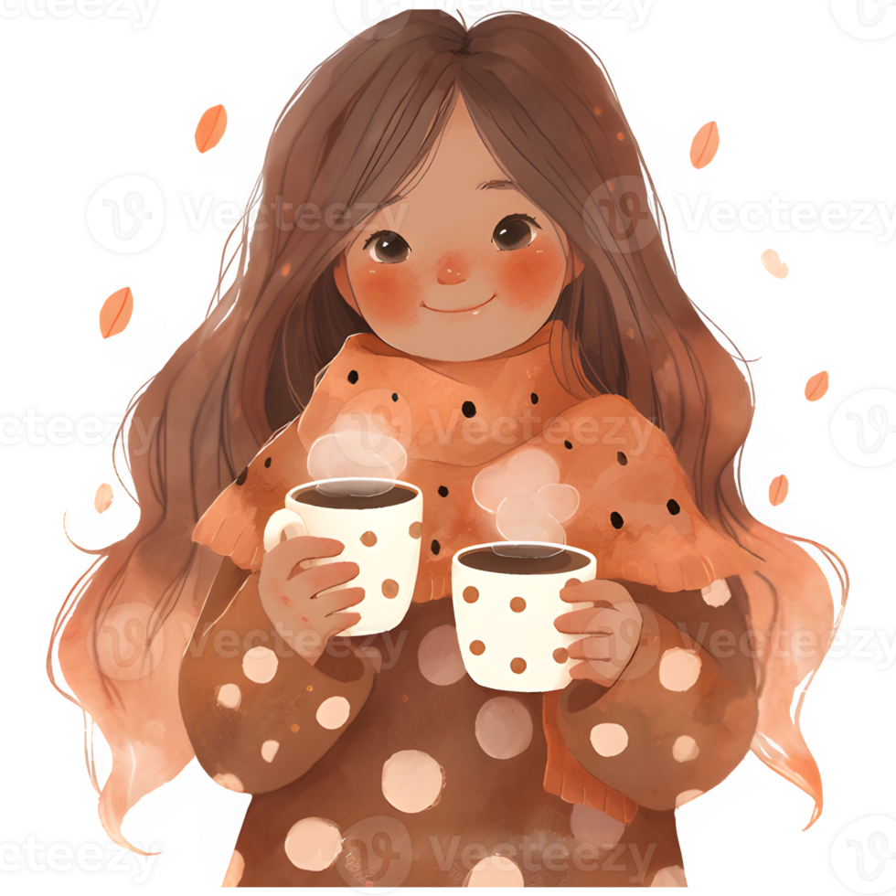 girl with hot cocoa autumn country lift AI Generative png