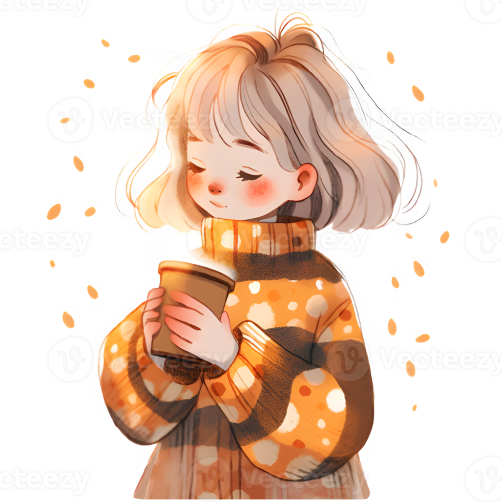 girl with hot cocoa autumn country lift AI Generative png