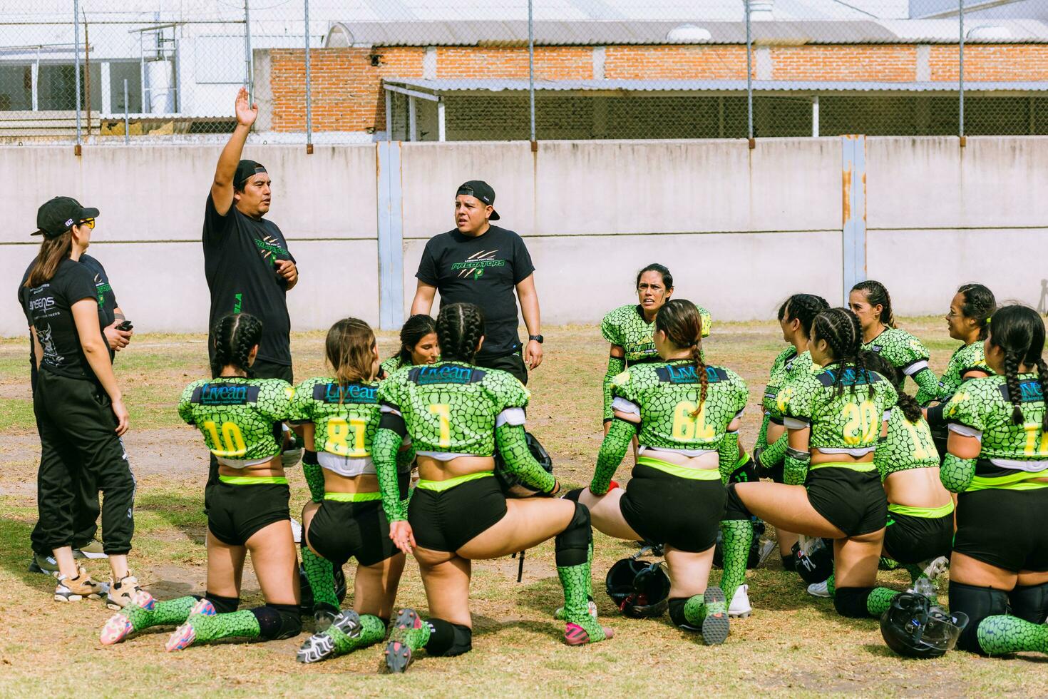 Puebla, Mexico 2023 - Friendly game of women's American football in Mexico on a flat field on a sunny day photo