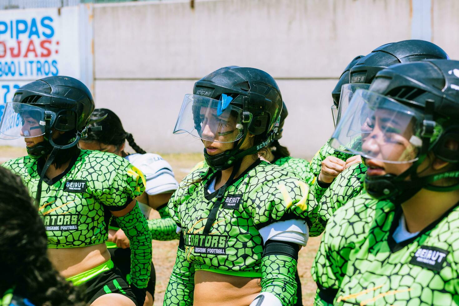 Puebla, Mexico 2023 - Friendly game of women's American football in Mexico on a flat field on a sunny day photo