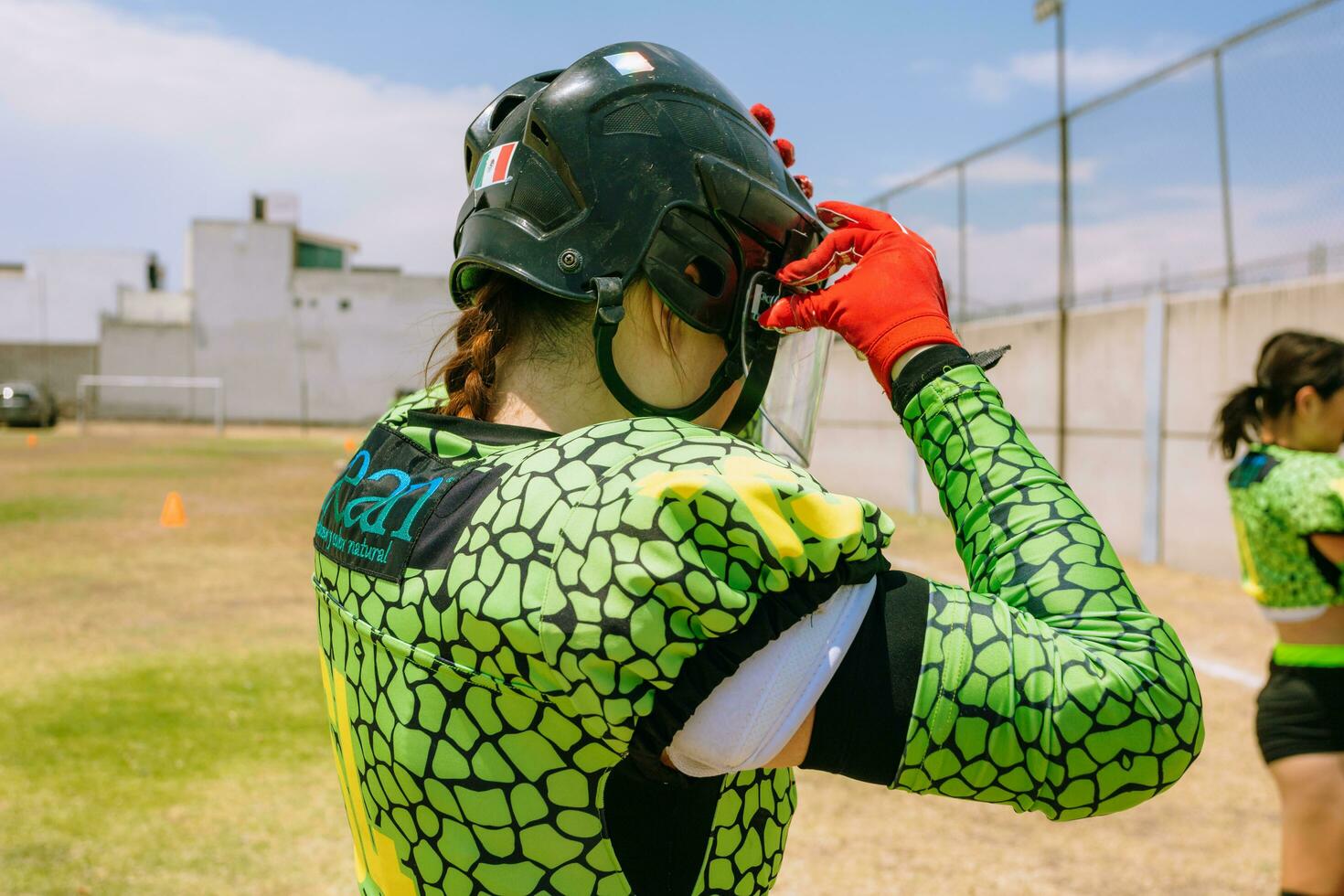 Puebla, Mexico 2023 - Friendly game of women's American football in Mexico on a flat field on a sunny day photo