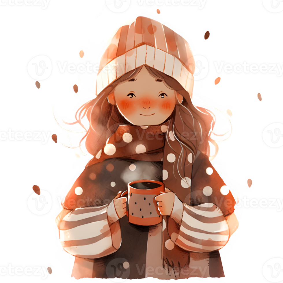 girl with hot cocoa autumn country lift AI Generative png