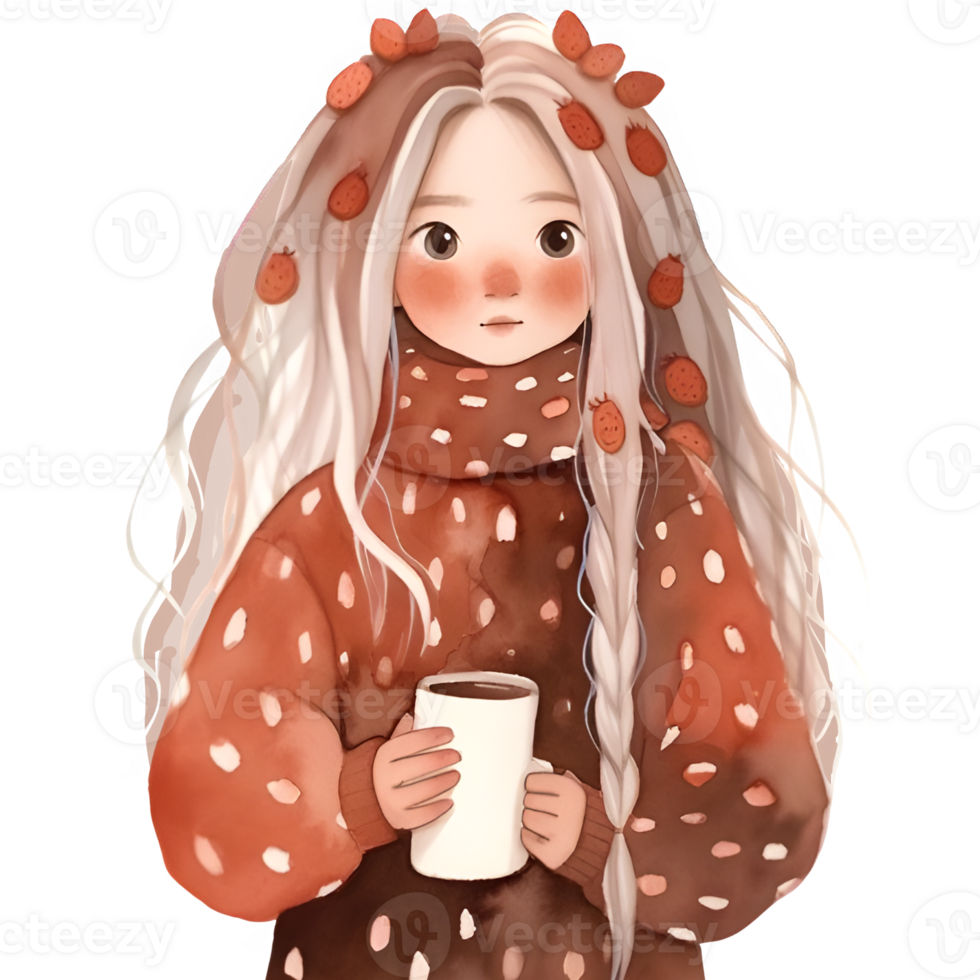 girl with hot cocoa autumn country lift AI Generative png