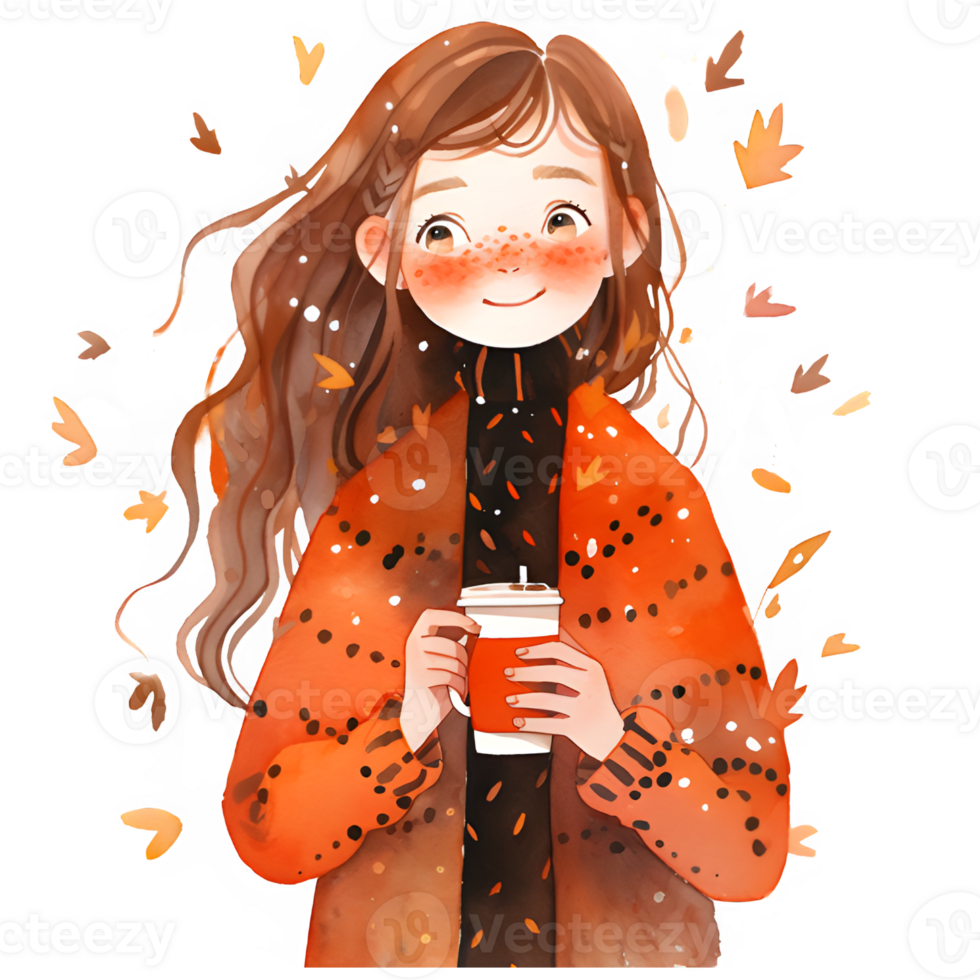 girl with hot cocoa autumn country lift AI Generative png