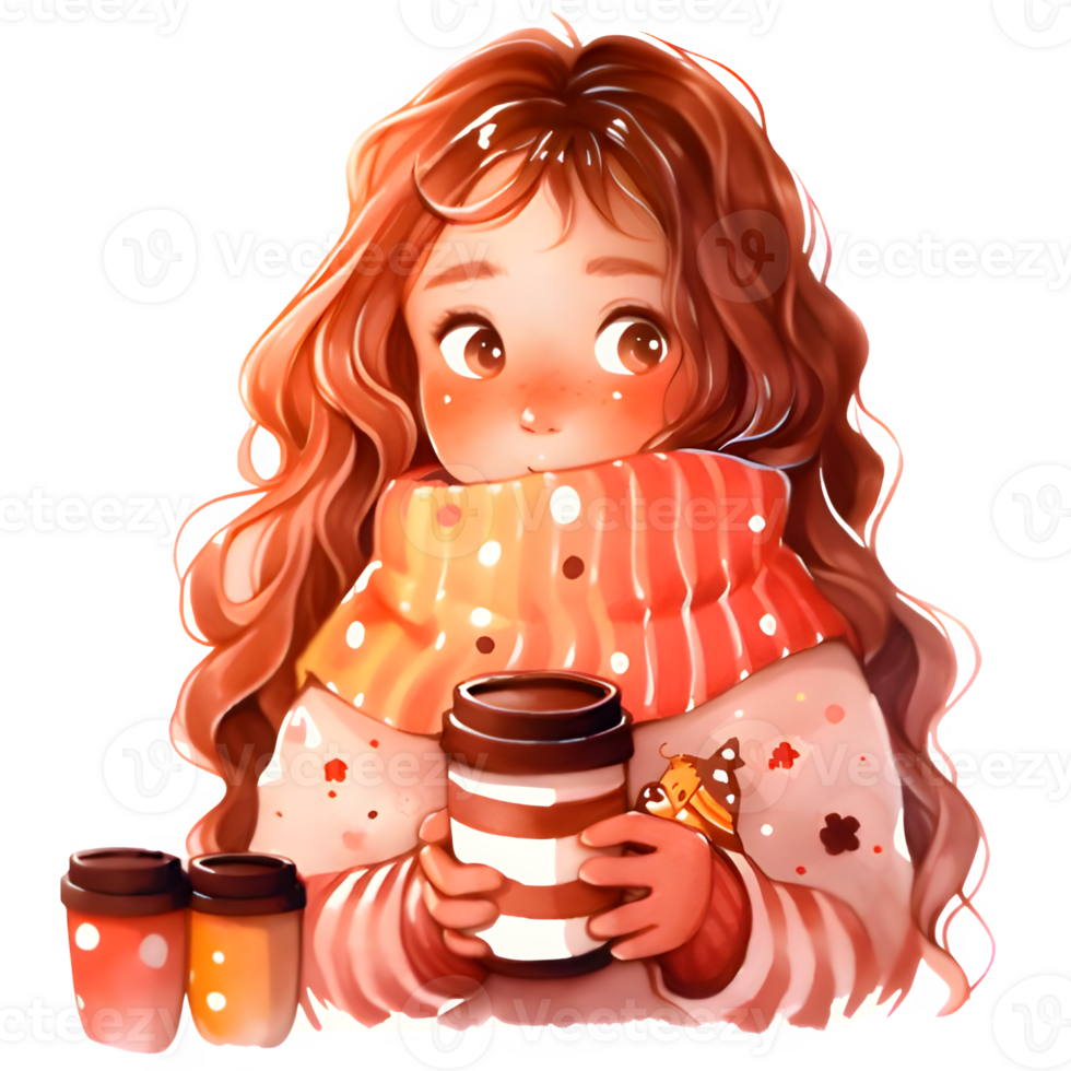 girl with hot cocoa autumn country lift AI Generative png