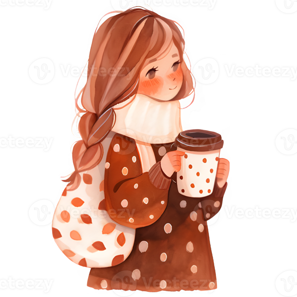 girl with hot cocoa autumn country lift AI Generative png
