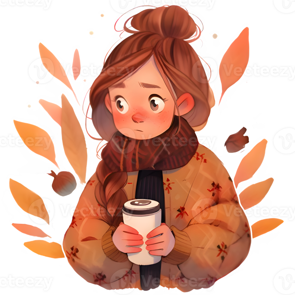 girl with hot cocoa autumn country lift AI Generative png