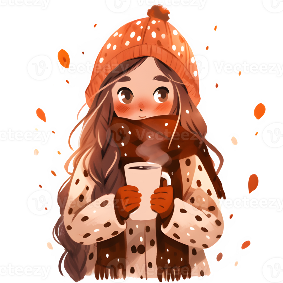 girl with hot cocoa autumn country lift AI Generative png