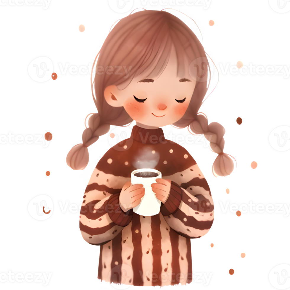 girl with hot cocoa autumn country lift AI Generative png