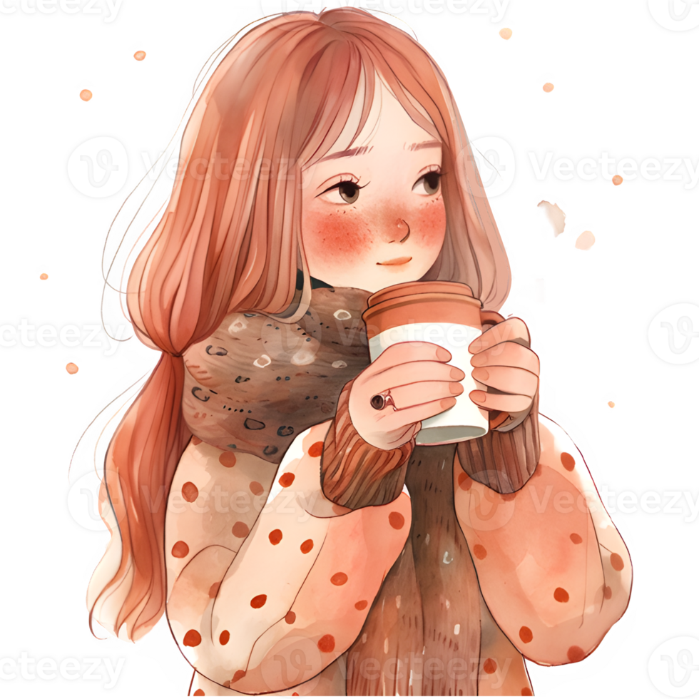 girl with hot cocoa autumn country lift AI Generative png