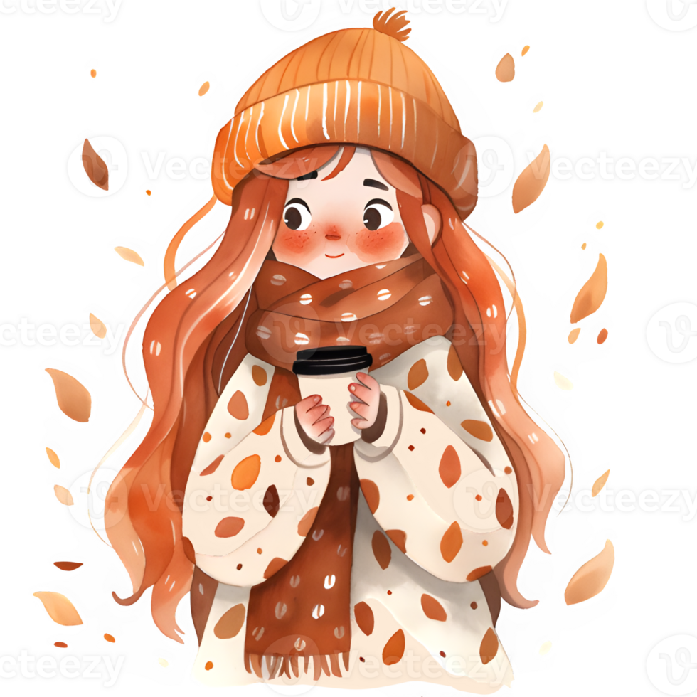girl with hot cocoa autumn country lift AI Generative png