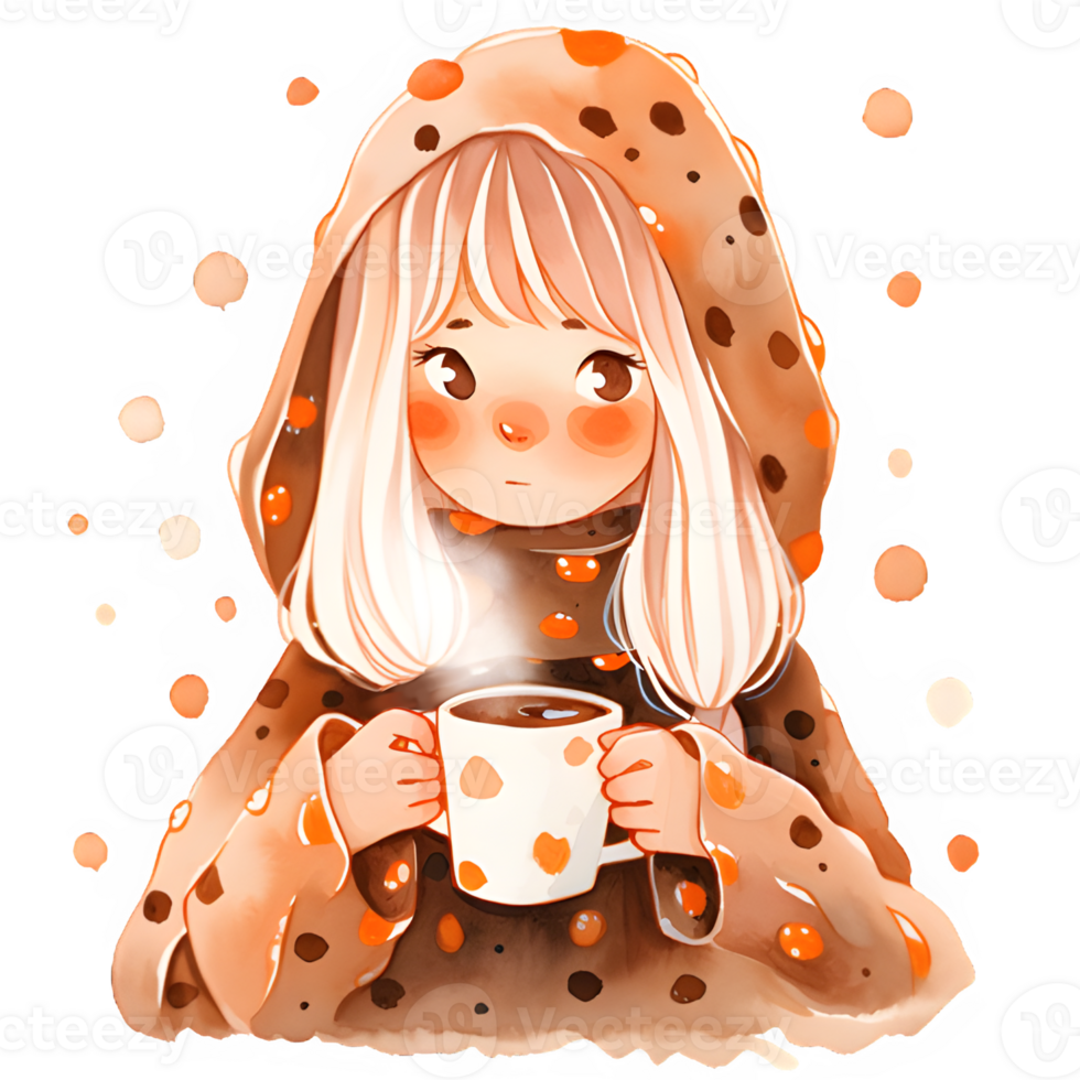 girl with hot cocoa autumn country lift AI Generative png