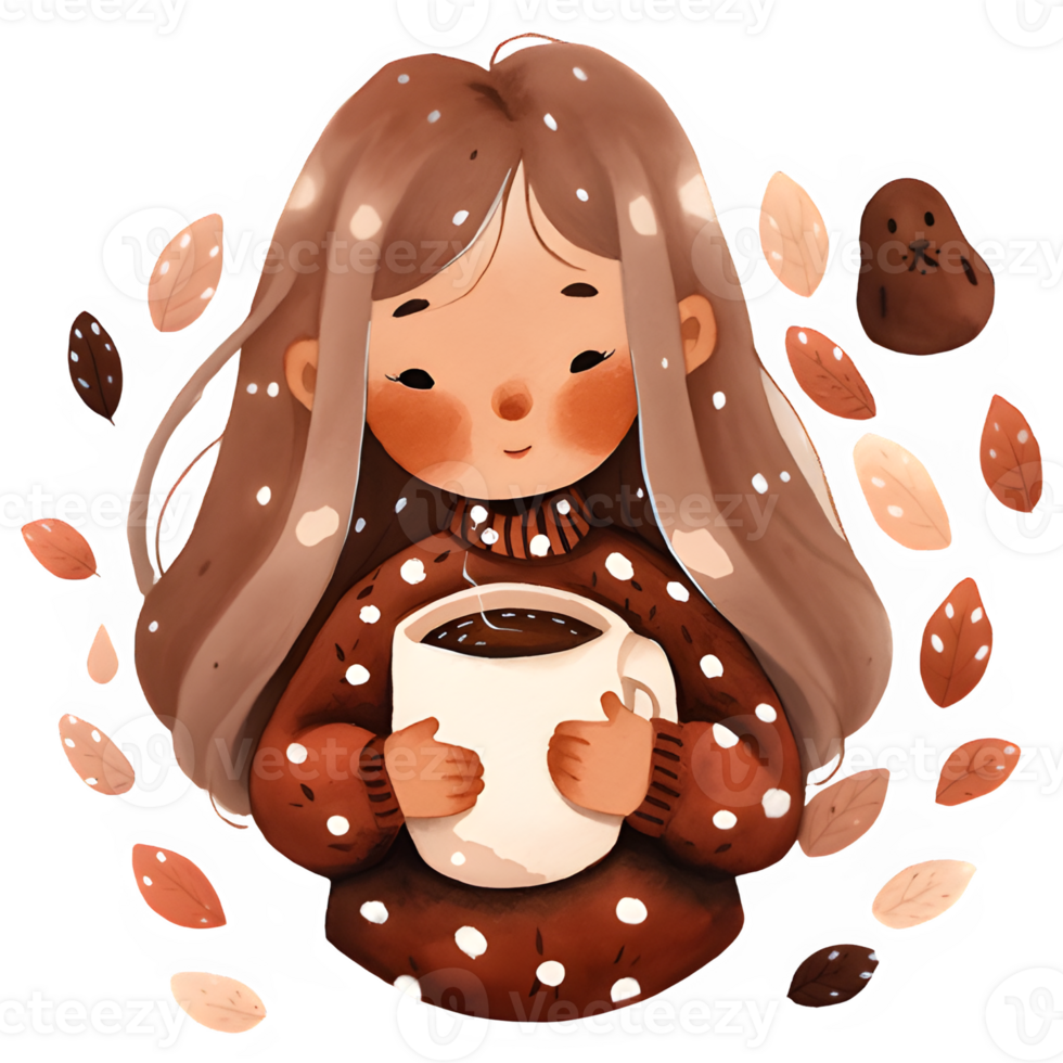 girl with hot cocoa autumn country lift AI Generative png