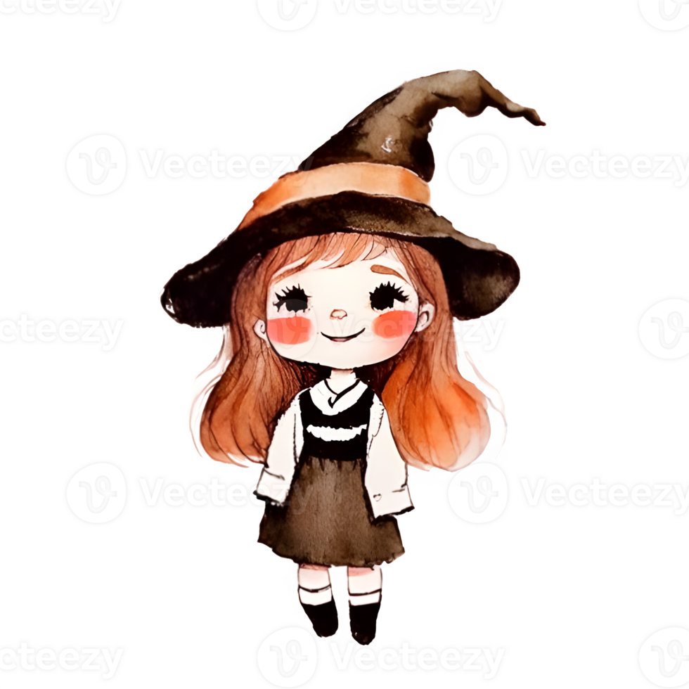Cute little witch on Halloween AI Generative png