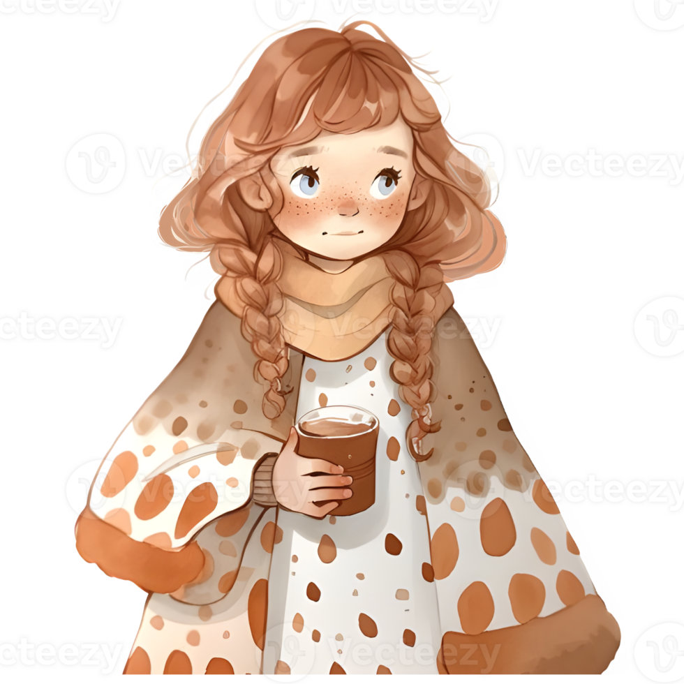 girl with hot cocoa autumn country lift AI Generative png