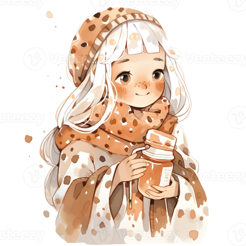 girl with hot cocoa autumn country lift AI Generative png
