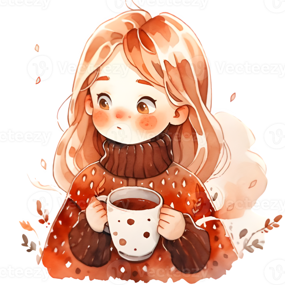 girl with hot cocoa autumn country lift AI Generative png