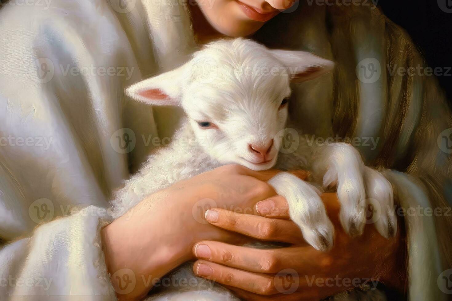 Jesus and the Lamb of Redemption - Generative AI photo