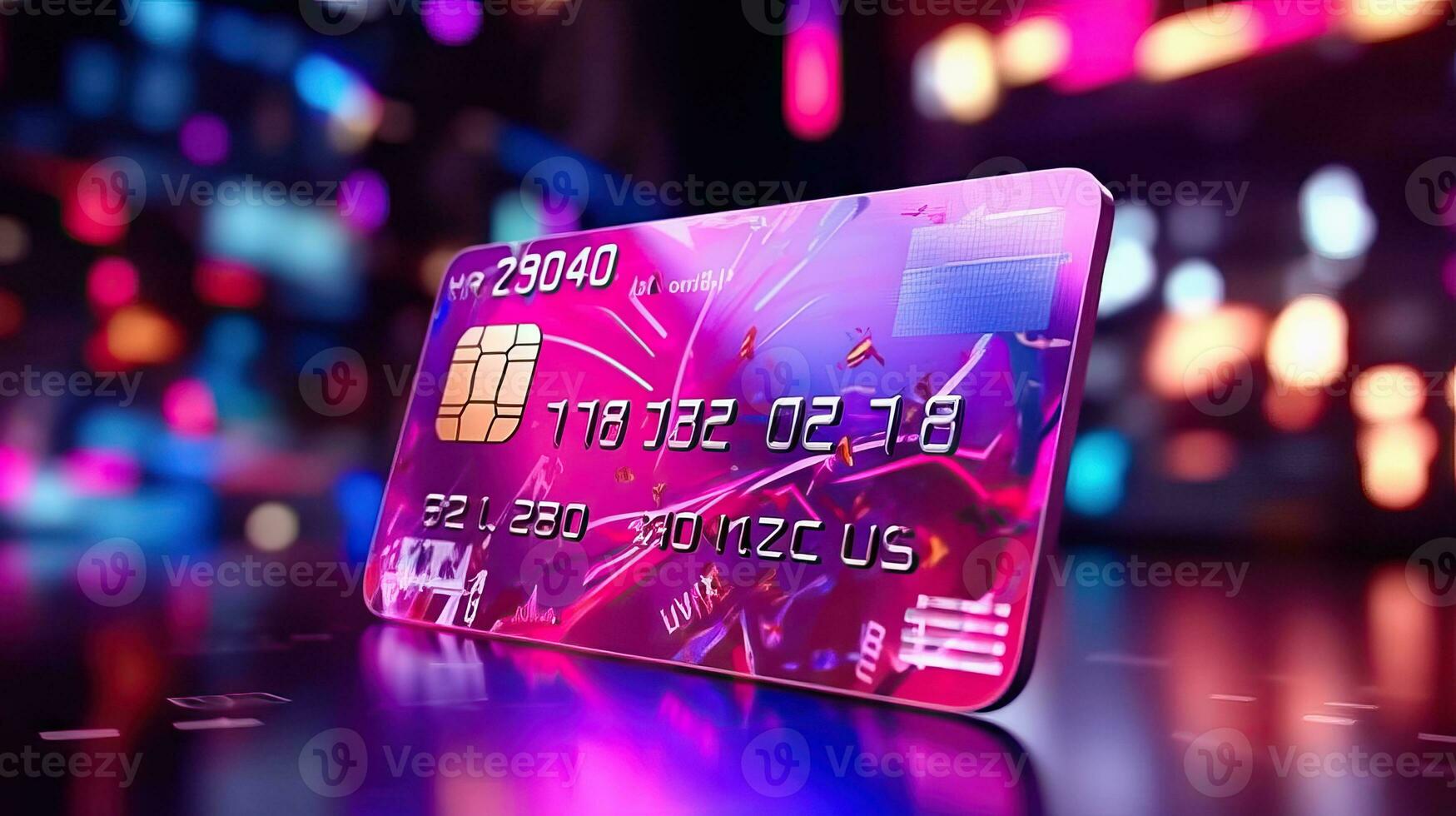 Cashless Payment with Neon Credit Card- Generative AI photo
