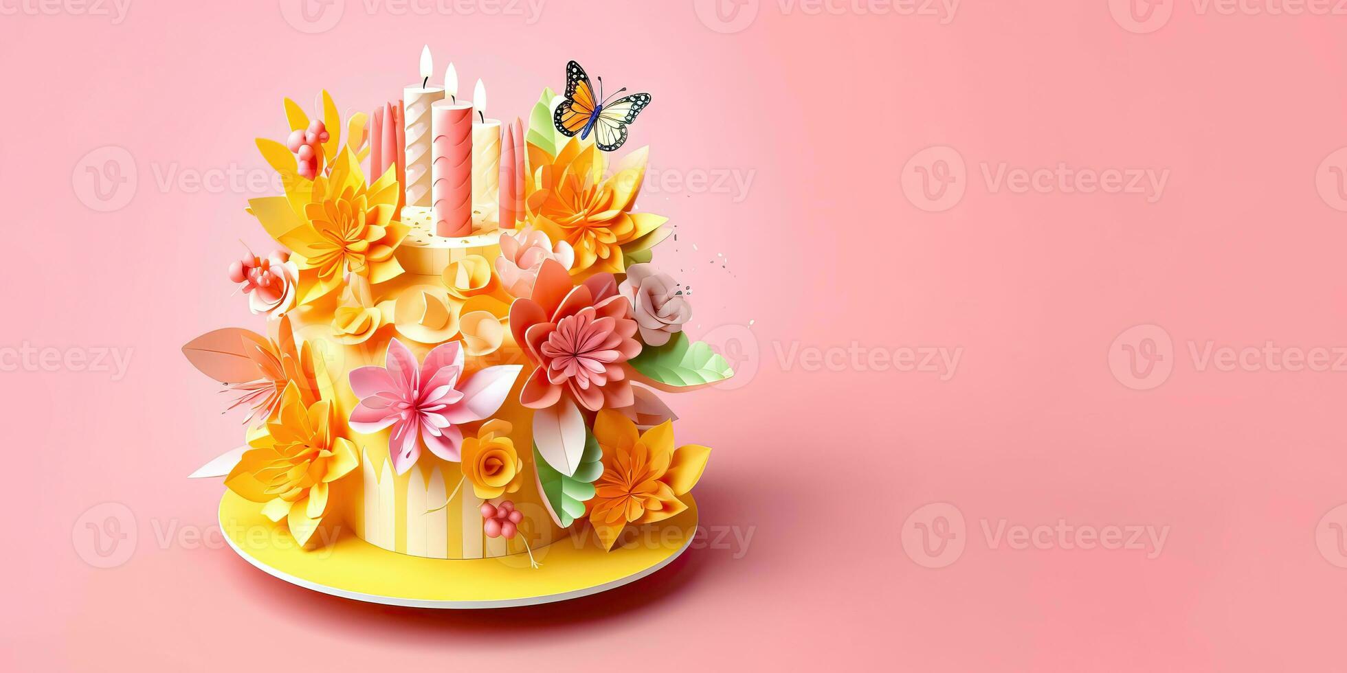 Artistic Celebration Cake in Paper Craft Style - Generative AI photo