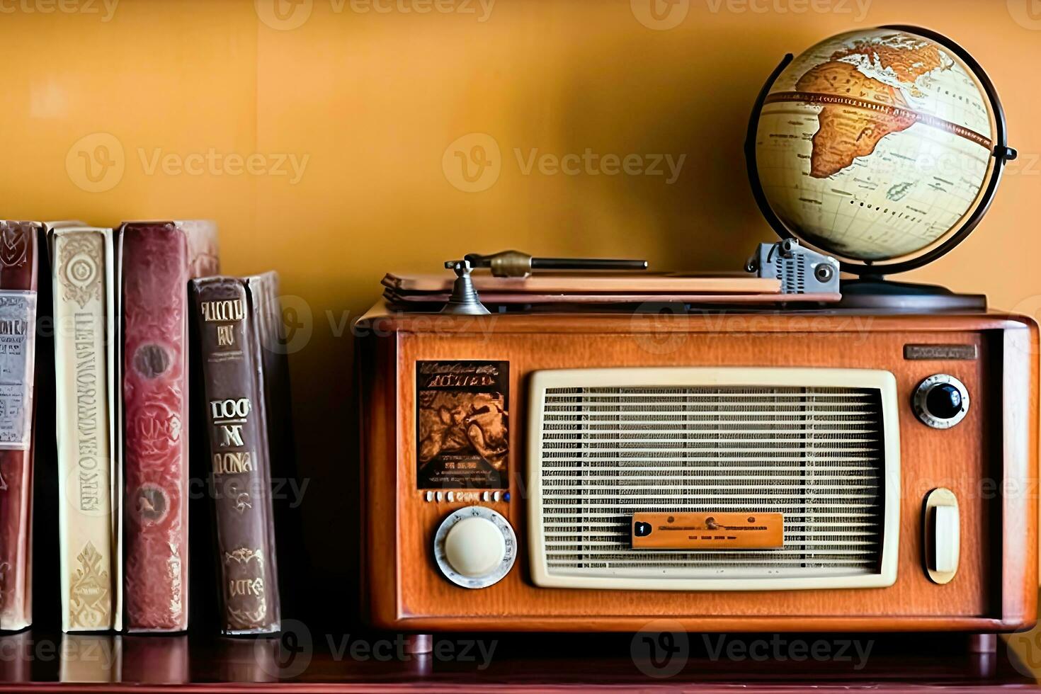 Retro Wireless Radio and Literary Treasures - Generative AI photo