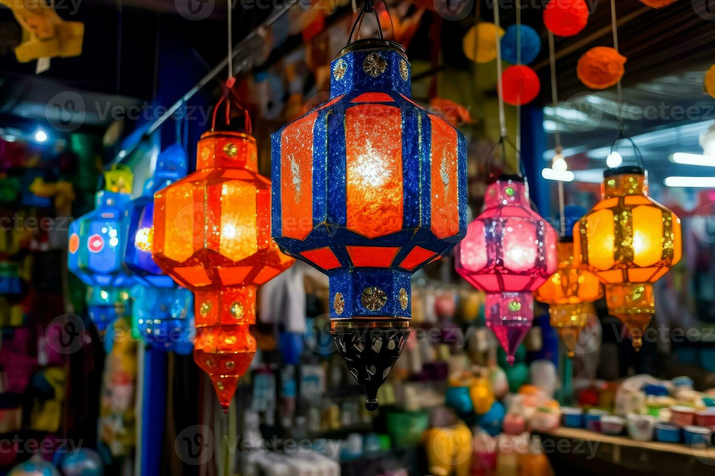 Cultural Elegance - Asian-Style Hanging Lanterns - Generative AI photo