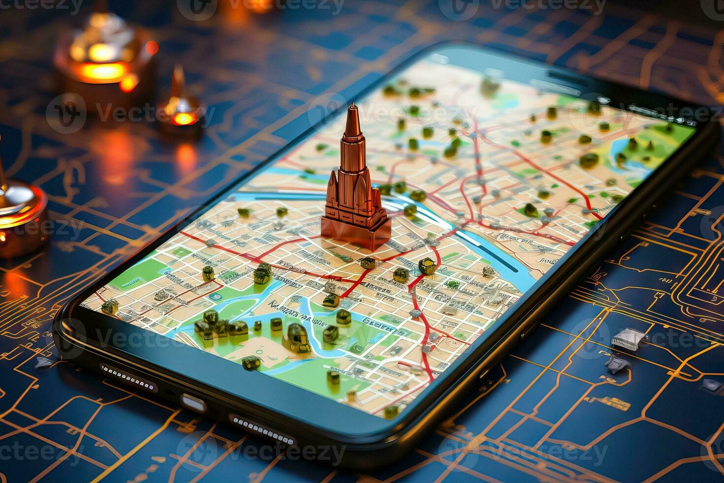 GPS Navigation on Mobile Phone Display - Generative AI photo