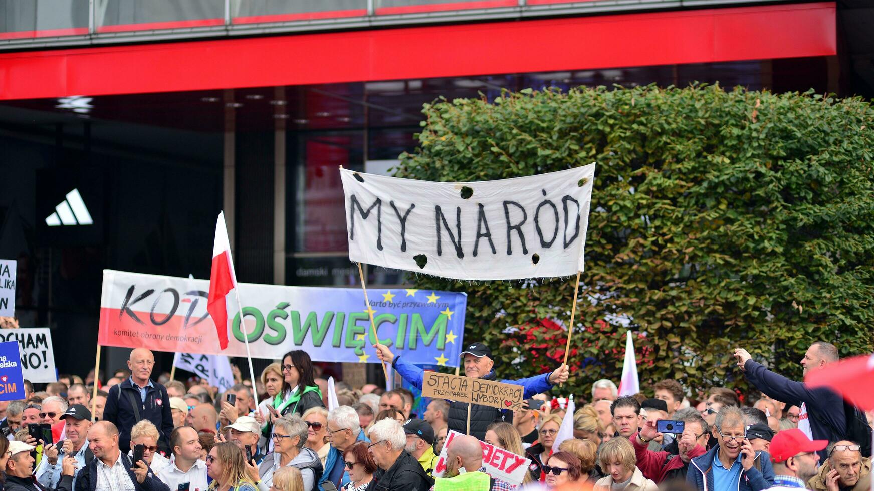 Warsaw, Poland. 1 October 2023. March of a Million Hearts. Hundreds of thousands march in  anti-government protest to show support for democracy. The spontaneous reaction of people. photo