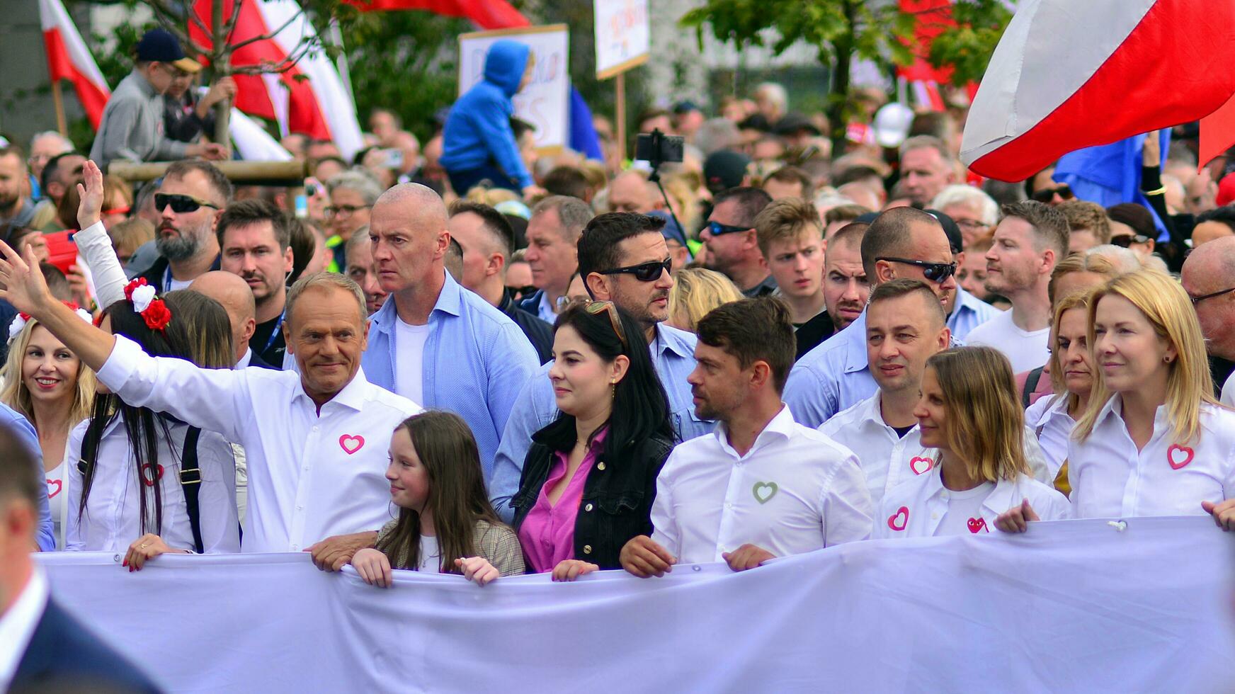 Warsaw, Poland. 1 October 2023. Donald Tusk during of in the biggest demonstrations seen in Poland since the fall of communism. March of a Million Hearts. photo