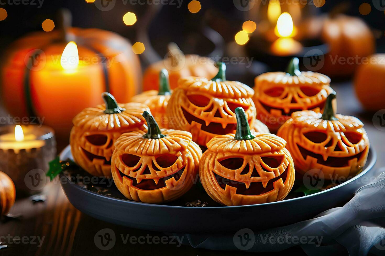 Halloween Pumpkin Cookies for a Spooky Treat - Generative AI photo