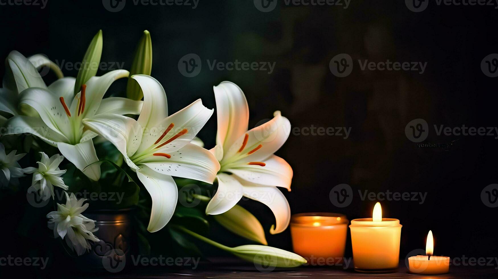Elegant White Lilies and Candlelight - Generative AI photo