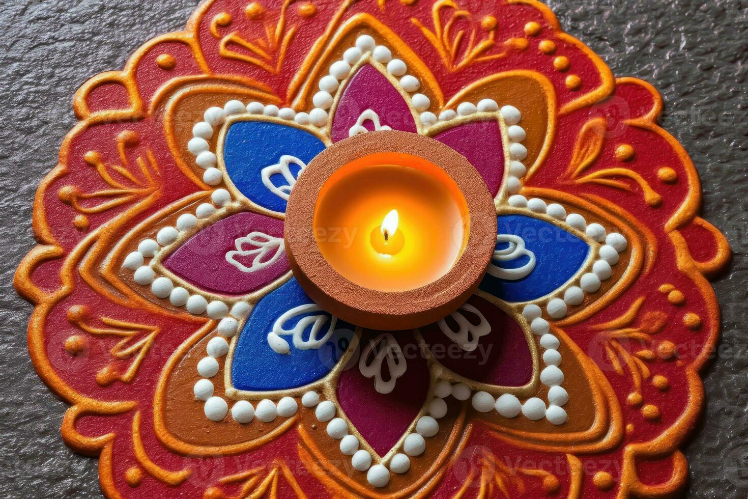 Traditional Indian Diya Oil Lamp - Diwali Celebration Concept - Generative AI photo