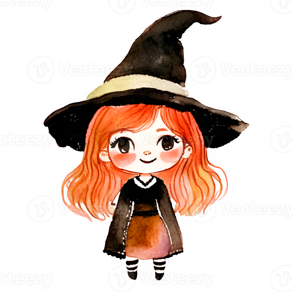 Cute little witch on Halloween AI Generative png