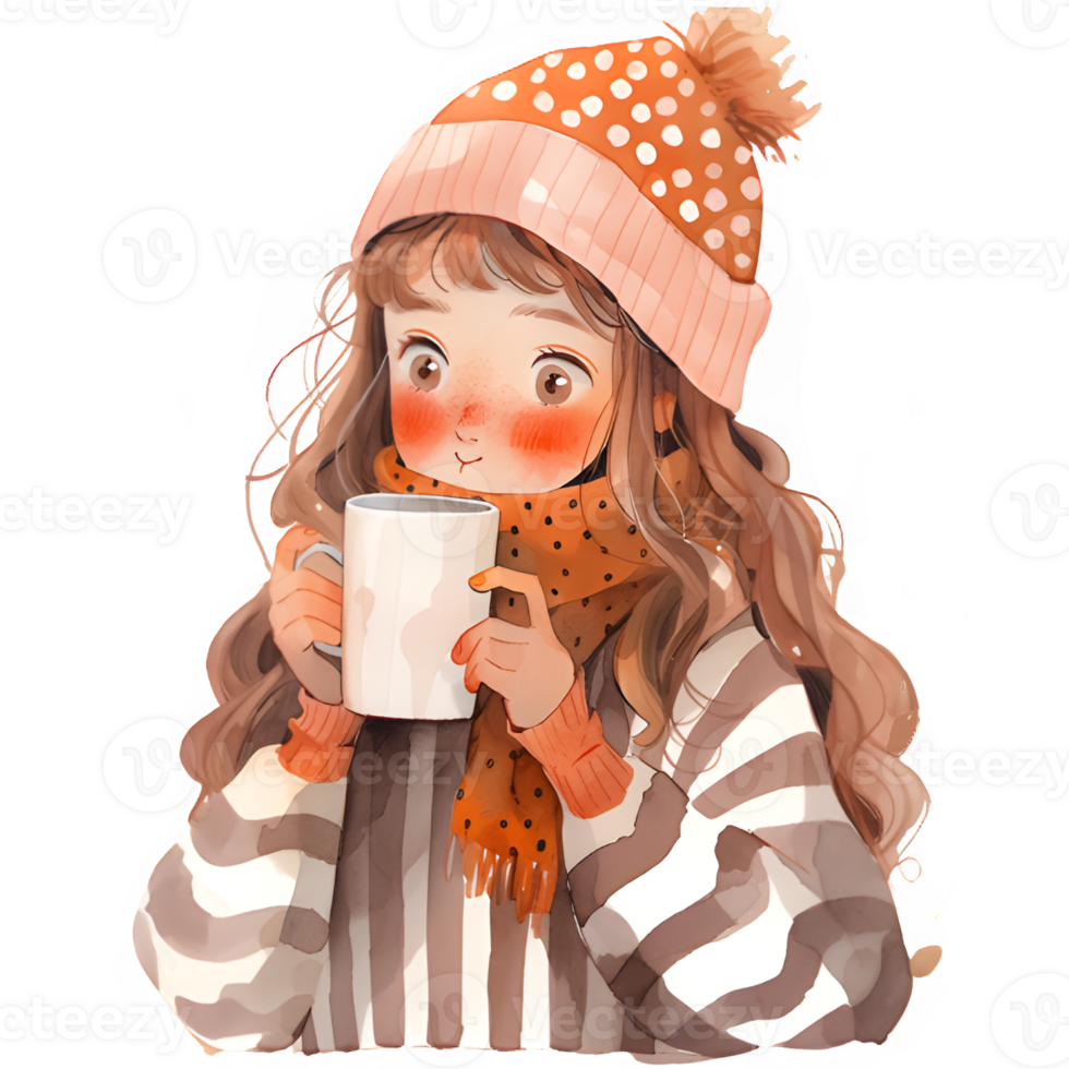 girl with hot cocoa autumn country lift AI Generative png