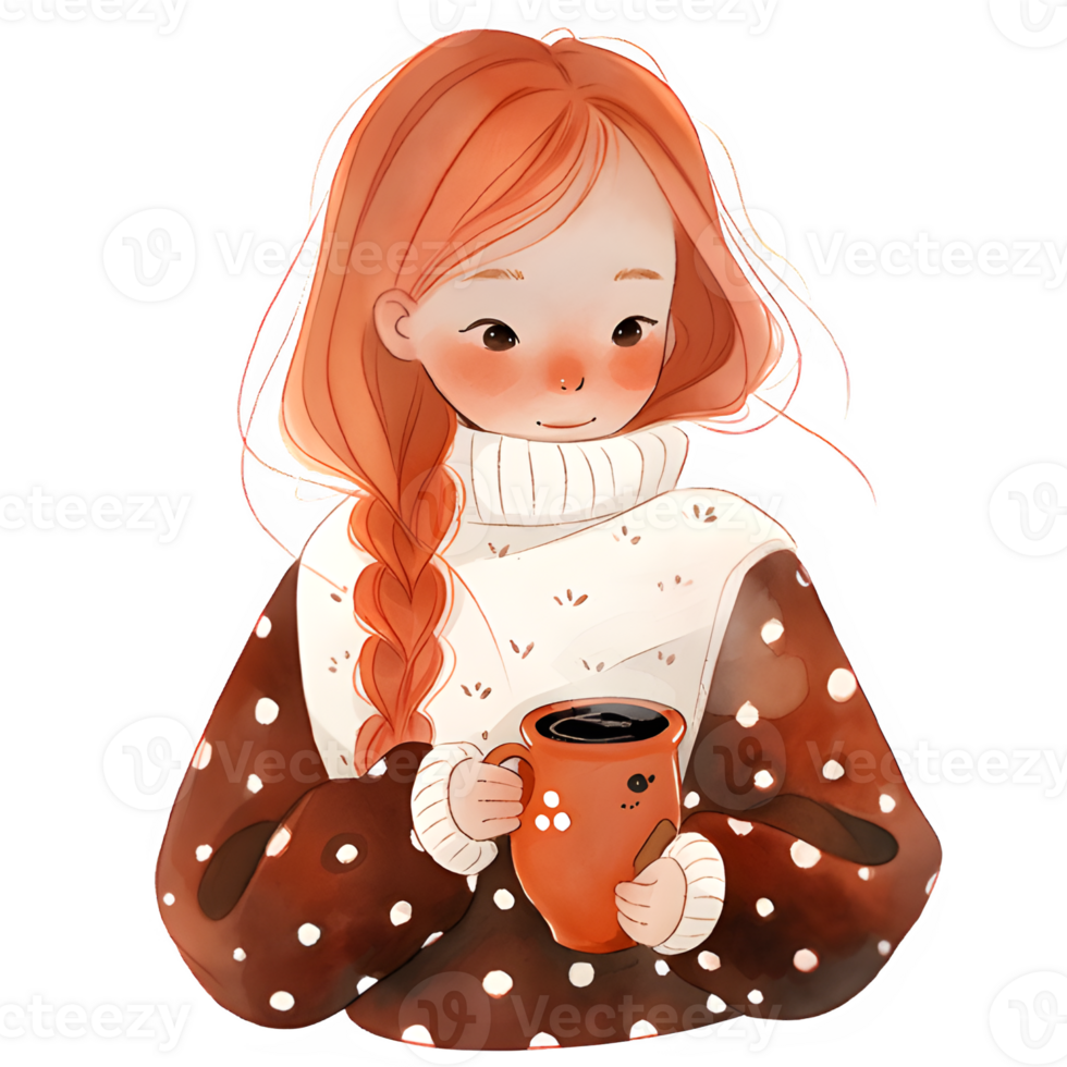 girl with hot cocoa autumn country lift AI Generative png
