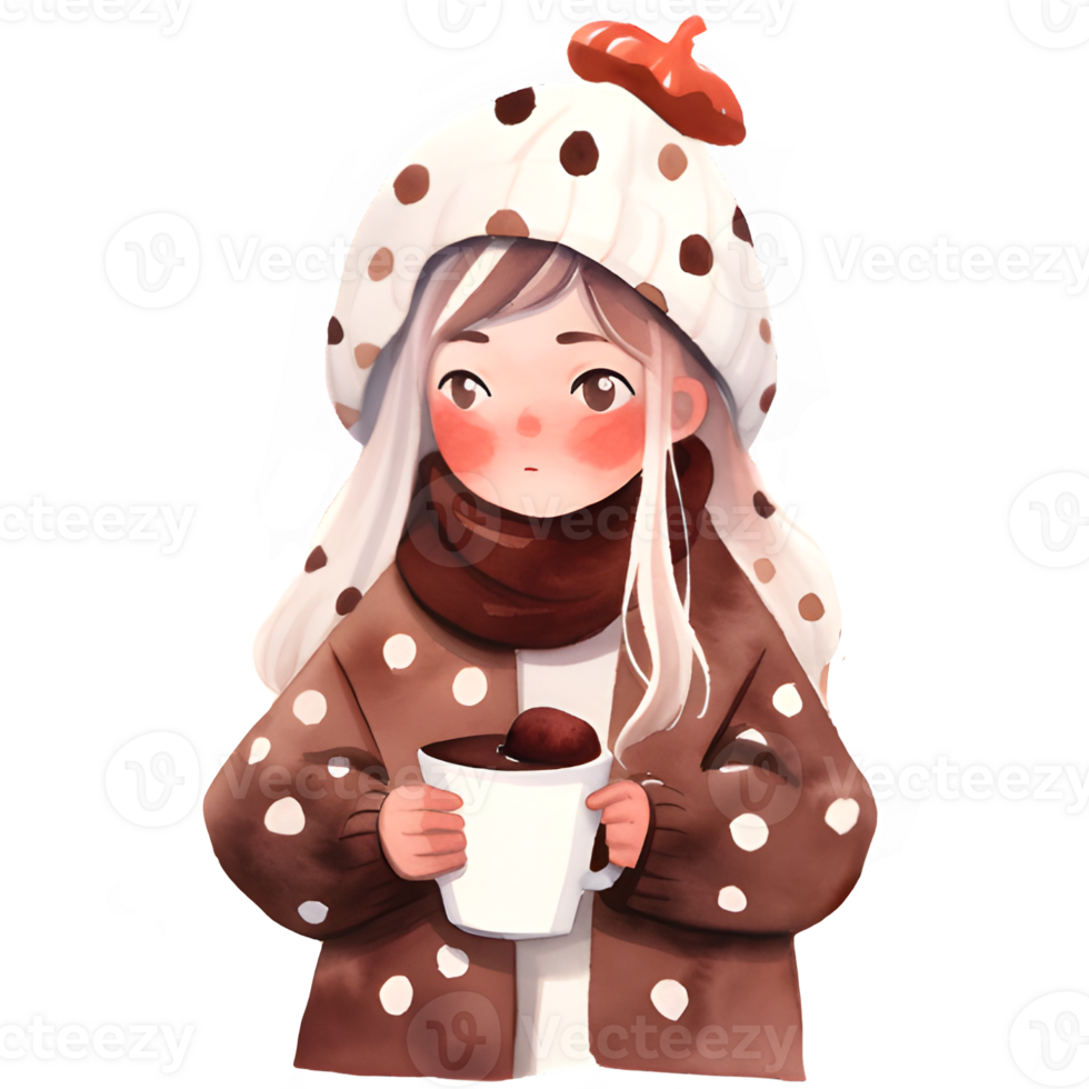 girl with hot cocoa autumn country lift AI Generative png