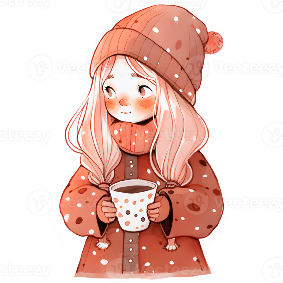 girl with hot cocoa autumn country lift AI Generative png
