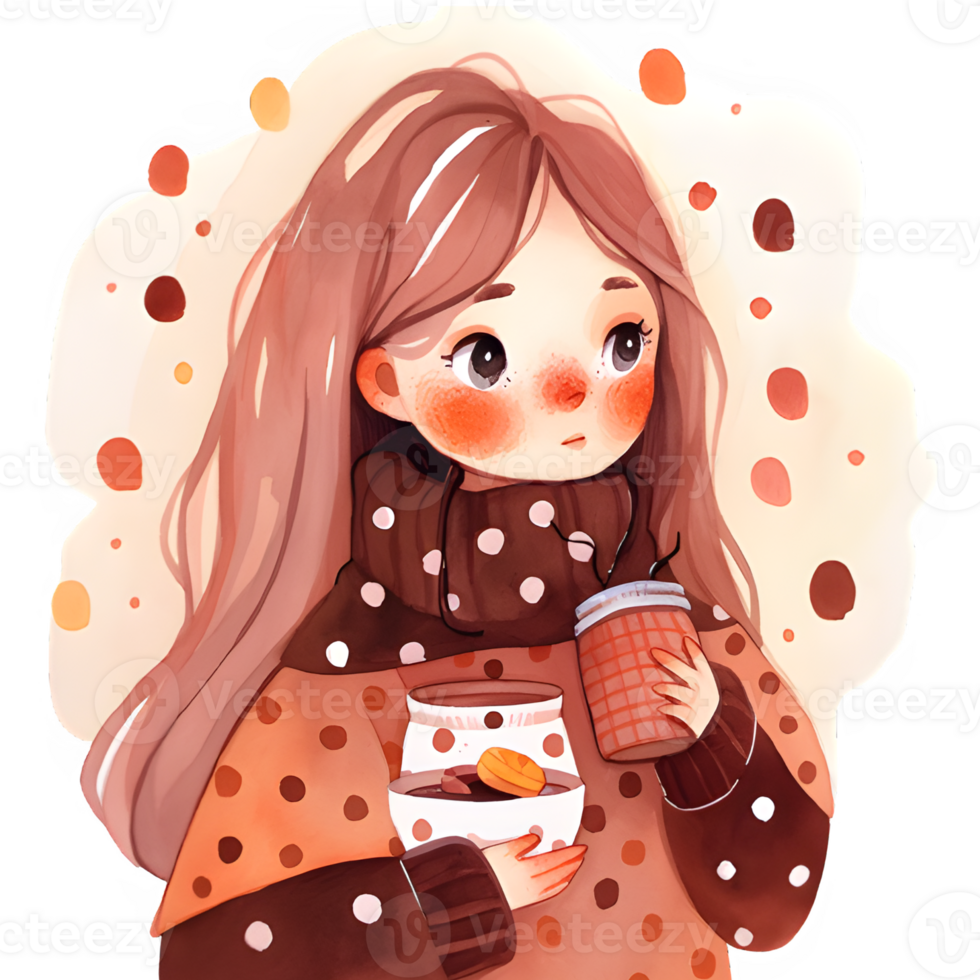 girl with hot cocoa autumn country lift AI Generative png